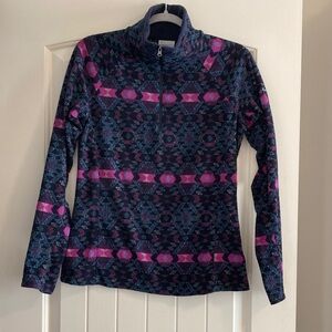Columbia Blue and Pink Geometric Patterned Half-Zip Pullover Fleece